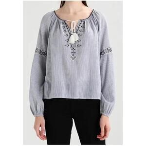 Abercrombie and Fitch Pinstripe Peasant blouse/Embroidered detail Women's Medium